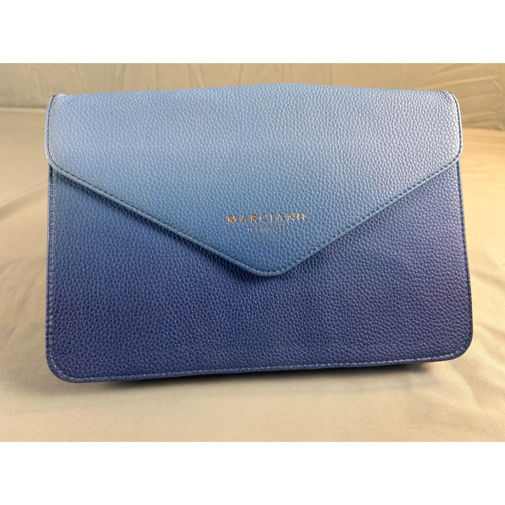 Marciano Los Angeles Blue Ombre‎ Pebbled Envelope Clutch Bag Gold Logo Handbag